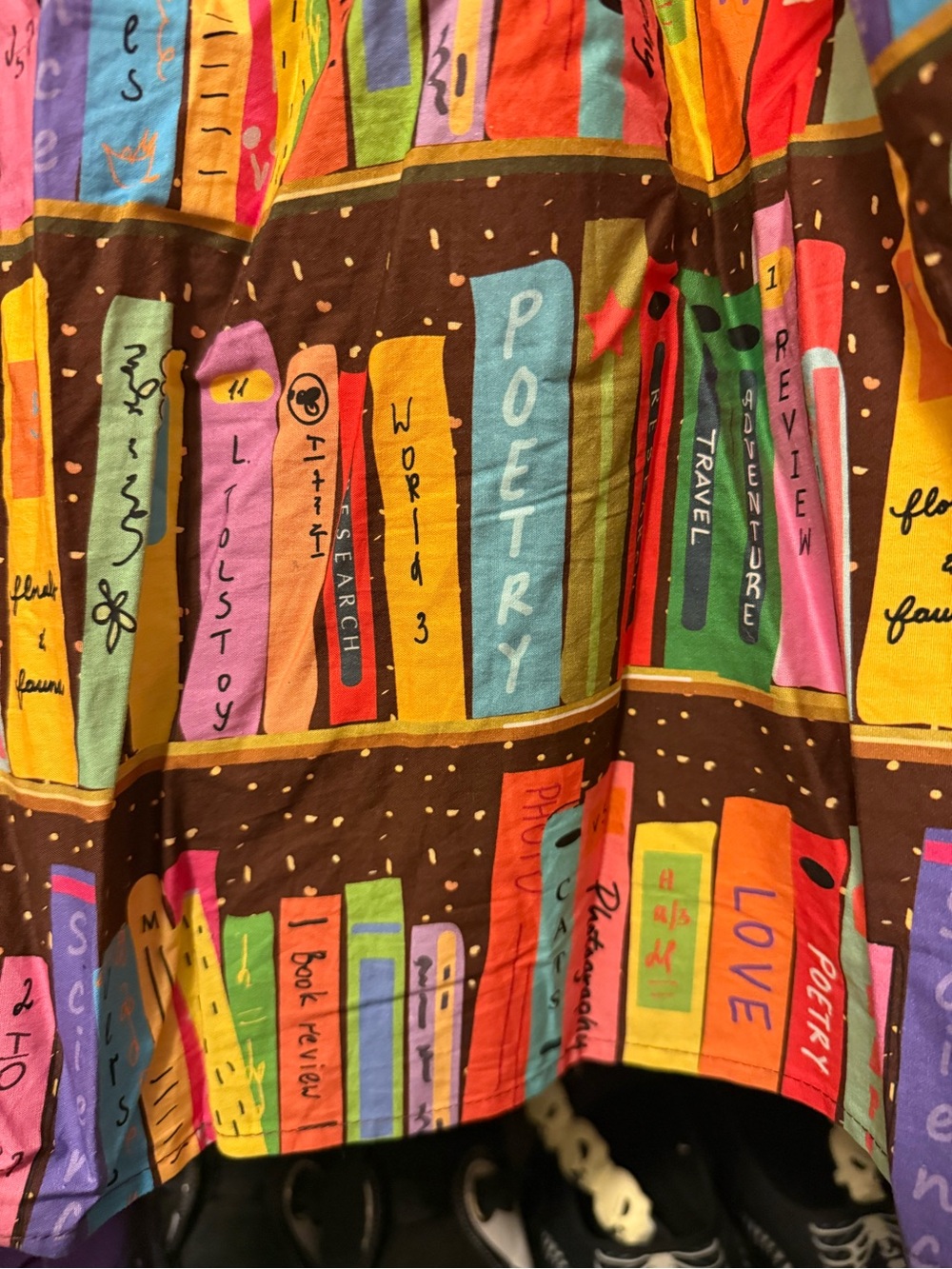 Modcloth Brown Multicolor Bookprint A-Line Skirt - Picture 2 of 4